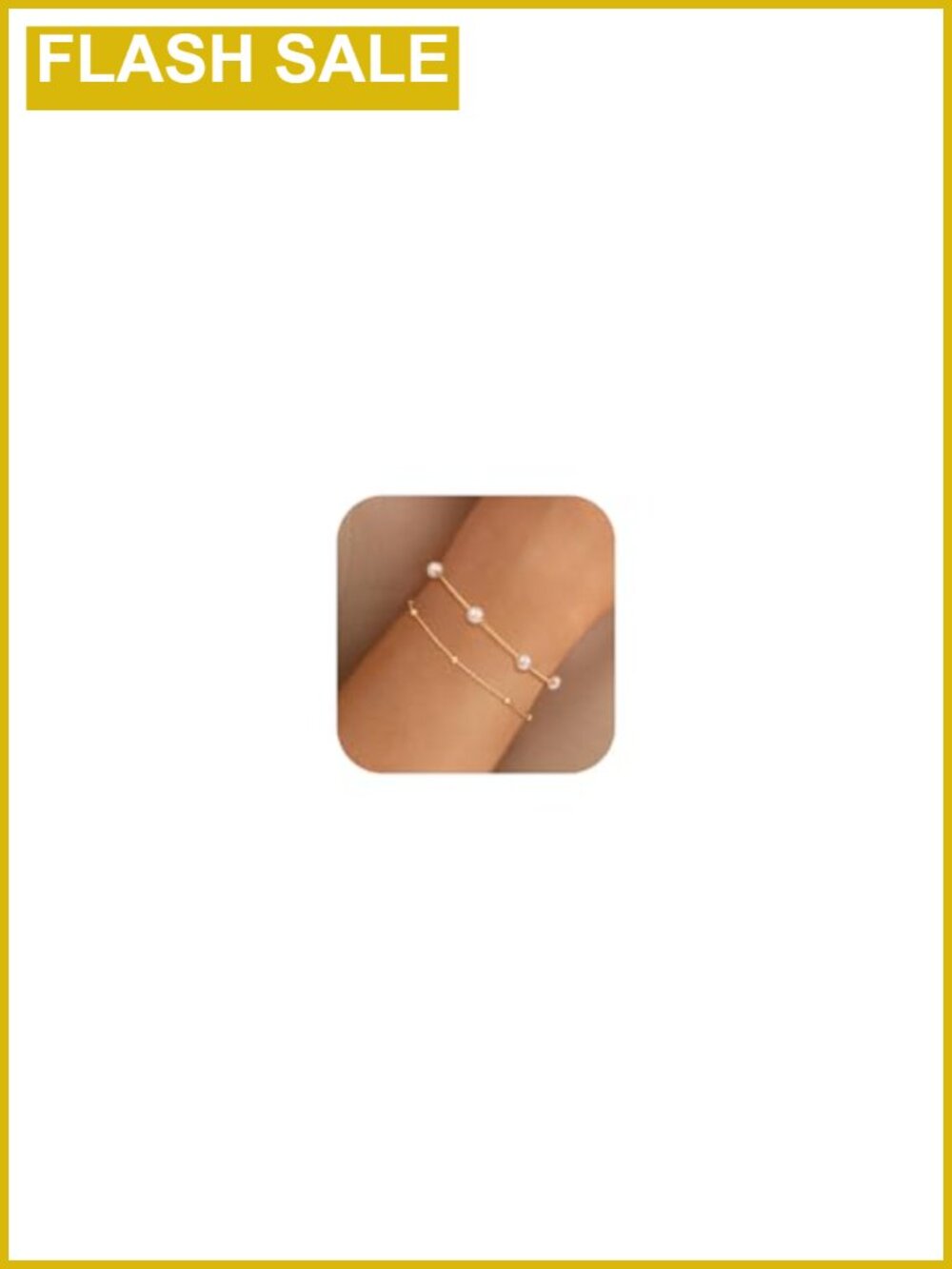 14K Gold Plated Pearl Bracelet Set 2pc Dainty Stackable Adjustable Chain